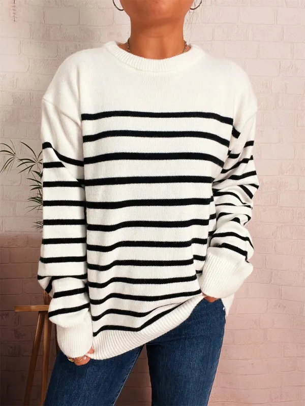 Striped Round Neck Drop Shoulder Sweater sold by Charming Charlie