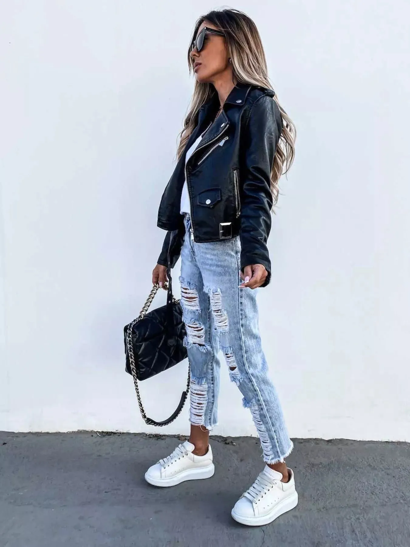 Full Size Zip Up Leather Motorcycle Biker Jacket Plus Size sold by Charming Charlie product image thumbnail 5