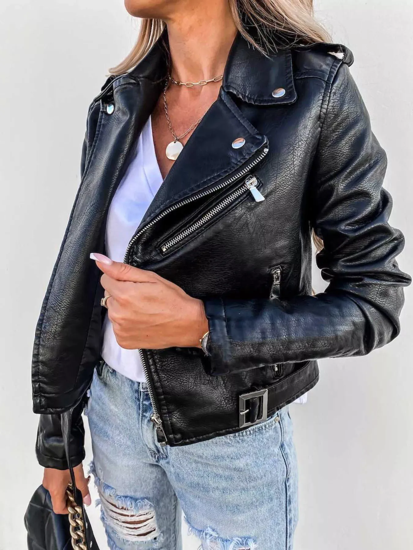 Full Size Zip Up Leather Motorcycle Biker Jacket Plus Size sold by Charming Charlie