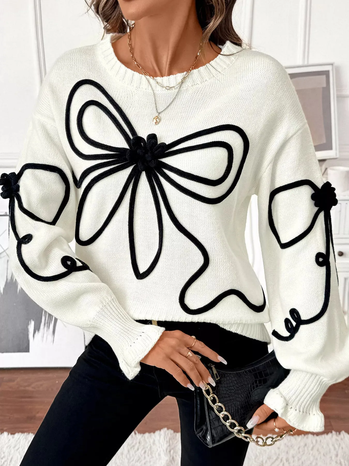 Bow Pattern Long Sleeve Sweater sold by Charming Charlie product image thumbnail 4