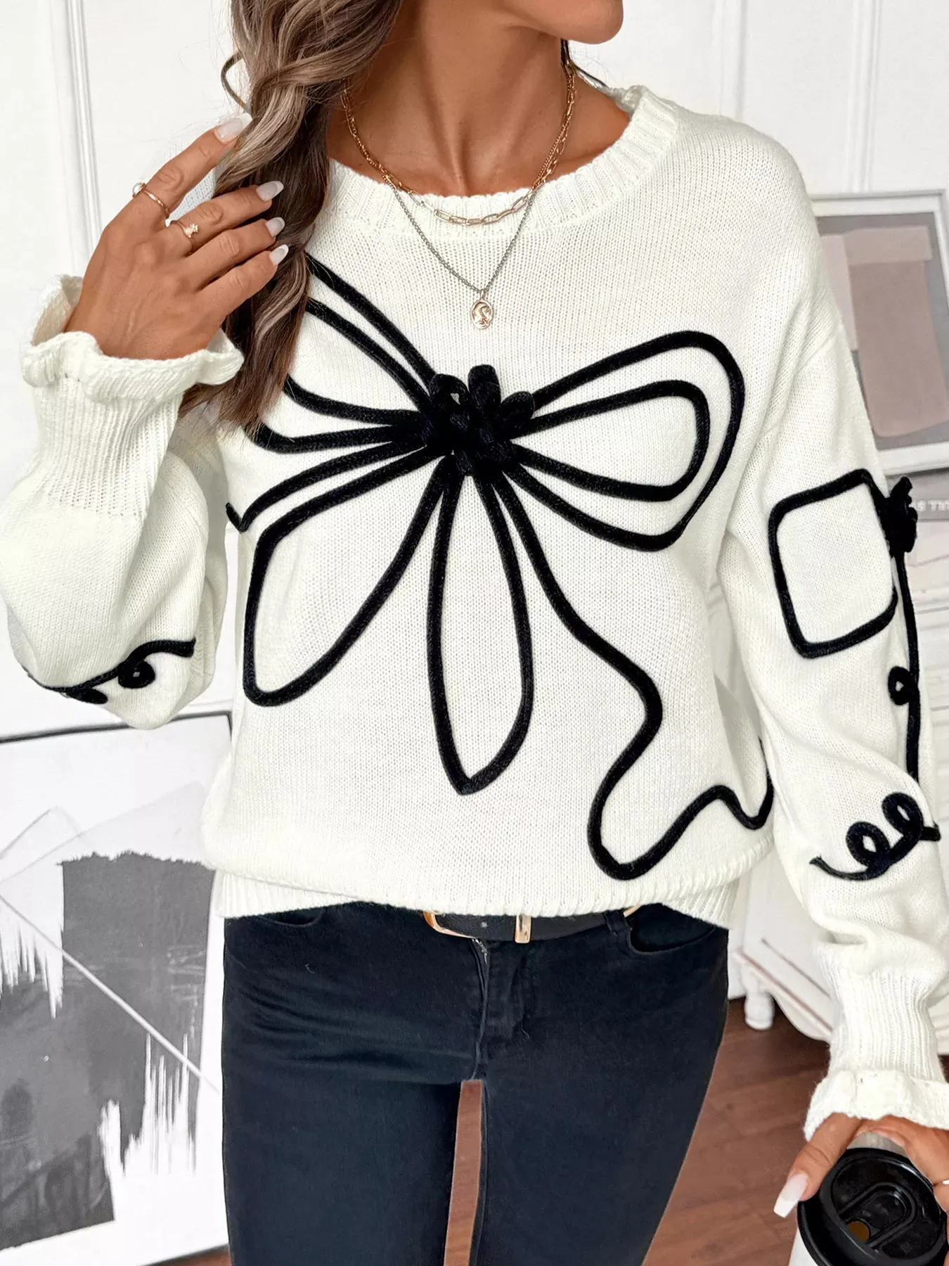 Bow Pattern Long Sleeve Sweater sold by Charming Charlie product image thumbnail 2