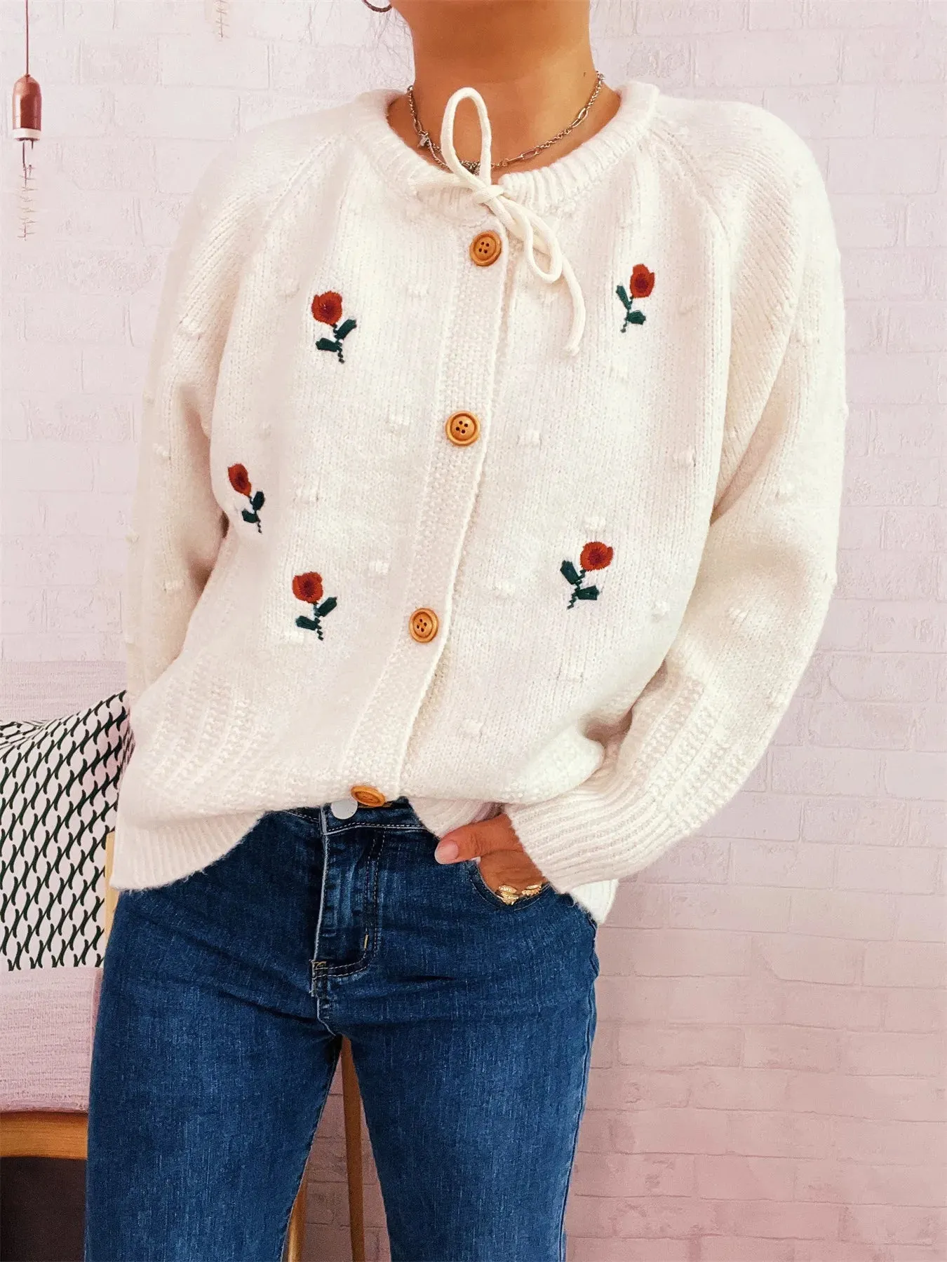 Rose Embroidered Button-Up Cardigan sold by Charming Charlie product image thumbnail 4