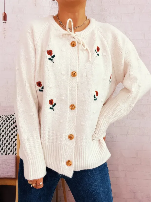 Rose Embroidered Button-Up Cardigan sold by Charming Charlie