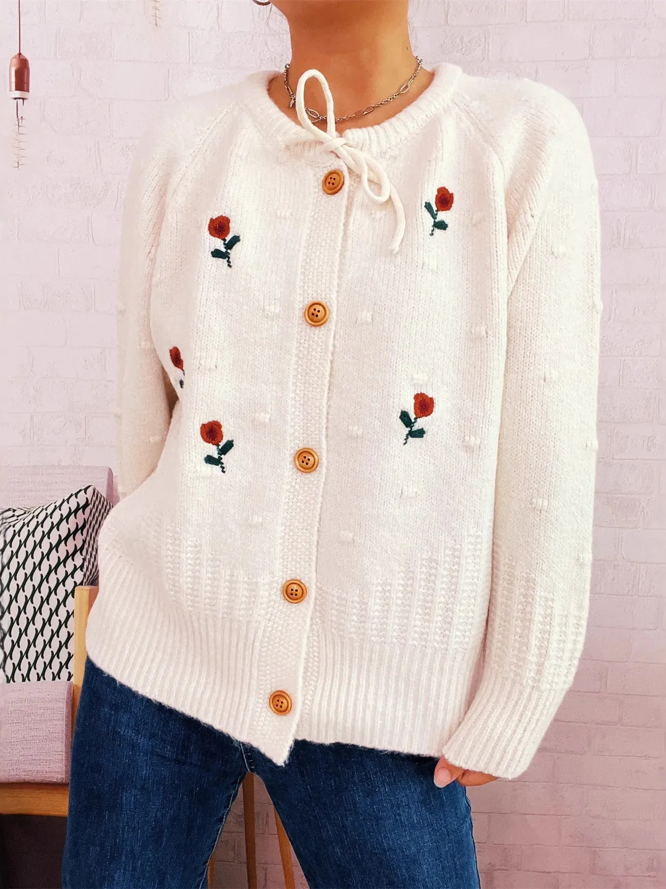 Rose Embroidered Button-Up Cardigan sold by Charming Charlie product image thumbnail 2