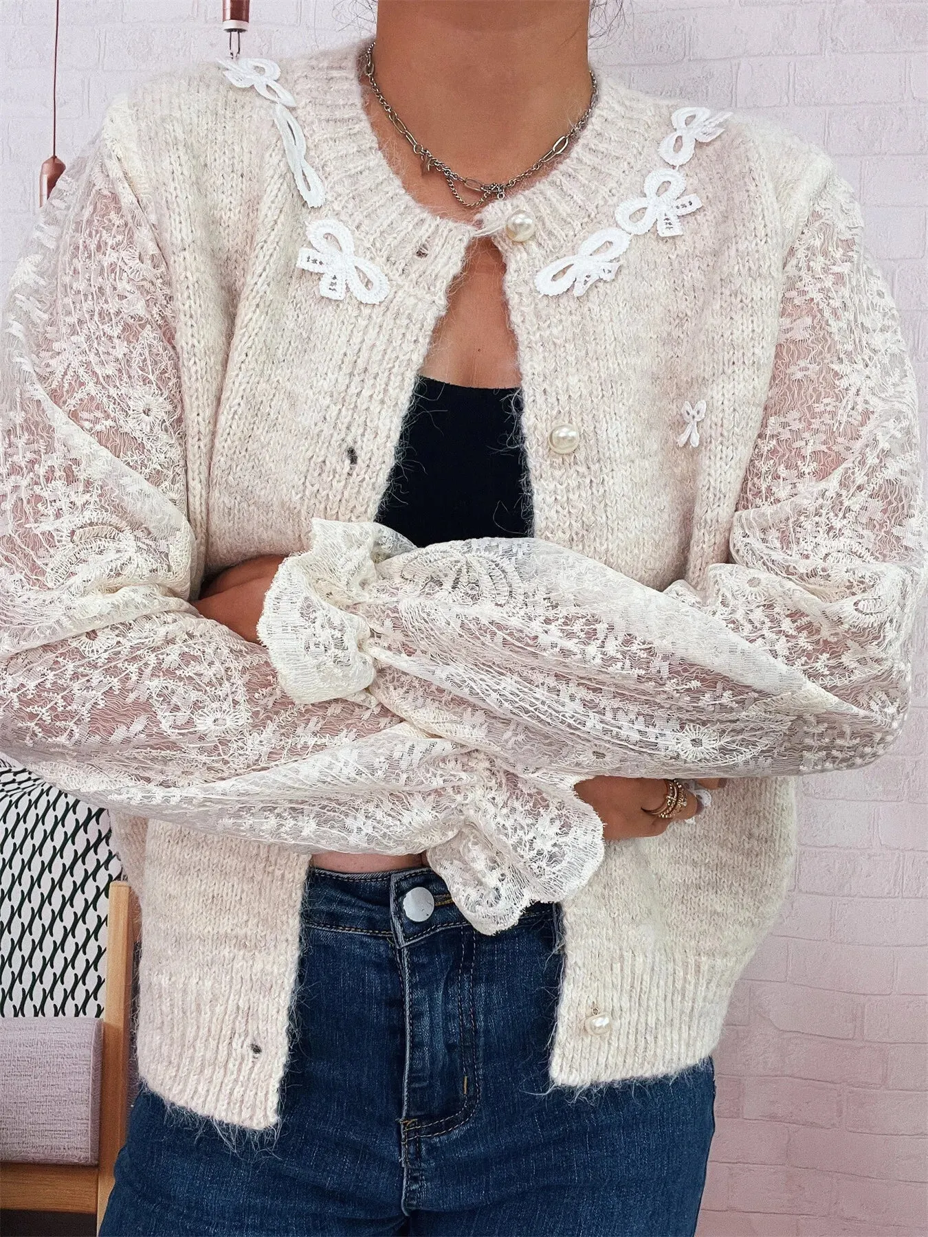 Lace Sleeve Button-Up Cardigan sold by Charming Charlie product image thumbnail 3