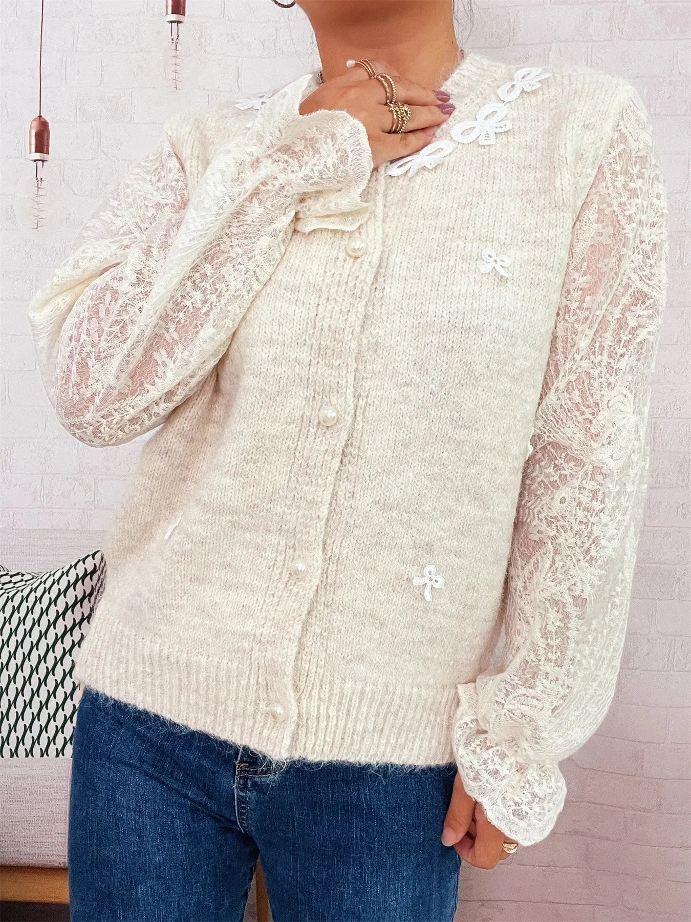 Lace Sleeve Button-Up Cardigan sold by Charming Charlie product image thumbnail 4