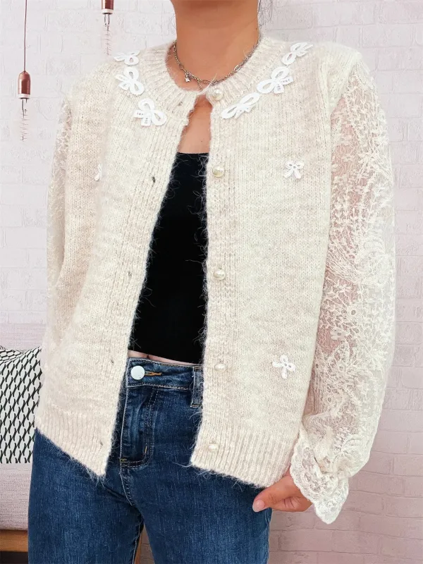Lace Sleeve Button-Up Cardigan sold by Charming Charlie