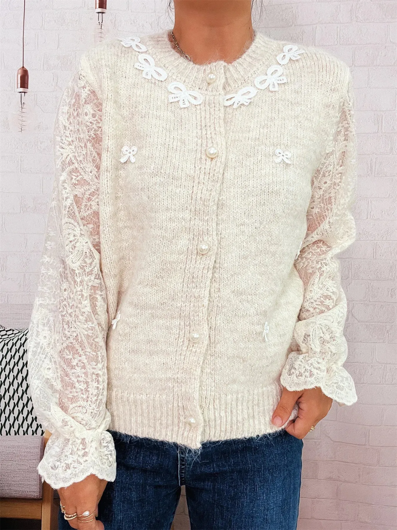 Lace Sleeve Button-Up Cardigan sold by Charming Charlie product image thumbnail 5