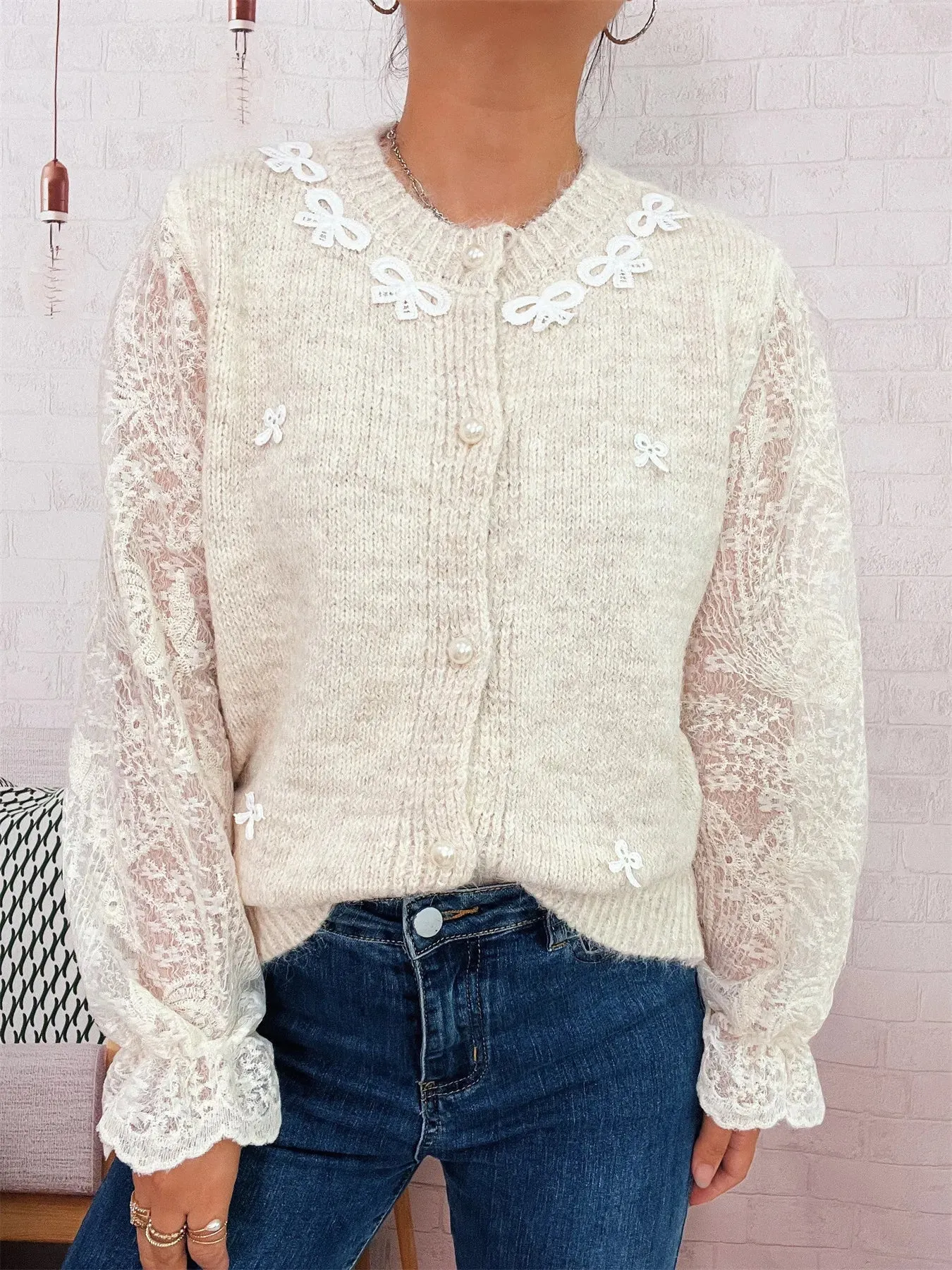 Lace Sleeve Button-Up Cardigan sold by Charming Charlie product image thumbnail 2