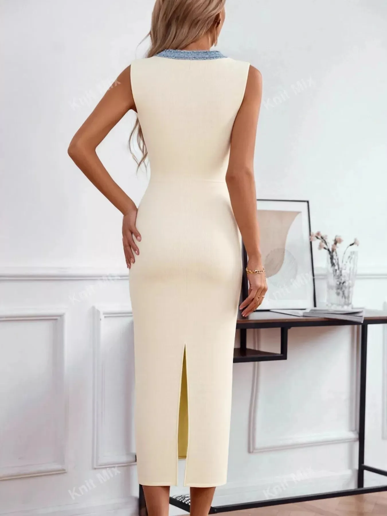 Slit Contrast Notched Sleeveless Dress sold by Charming Charlie product image thumbnail 2