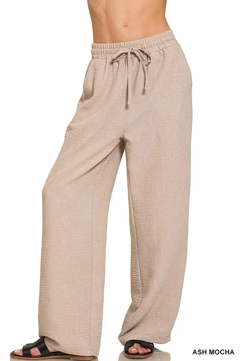 Zenana Woven Crepe Elastic Band Pants sold by Charming Charlie