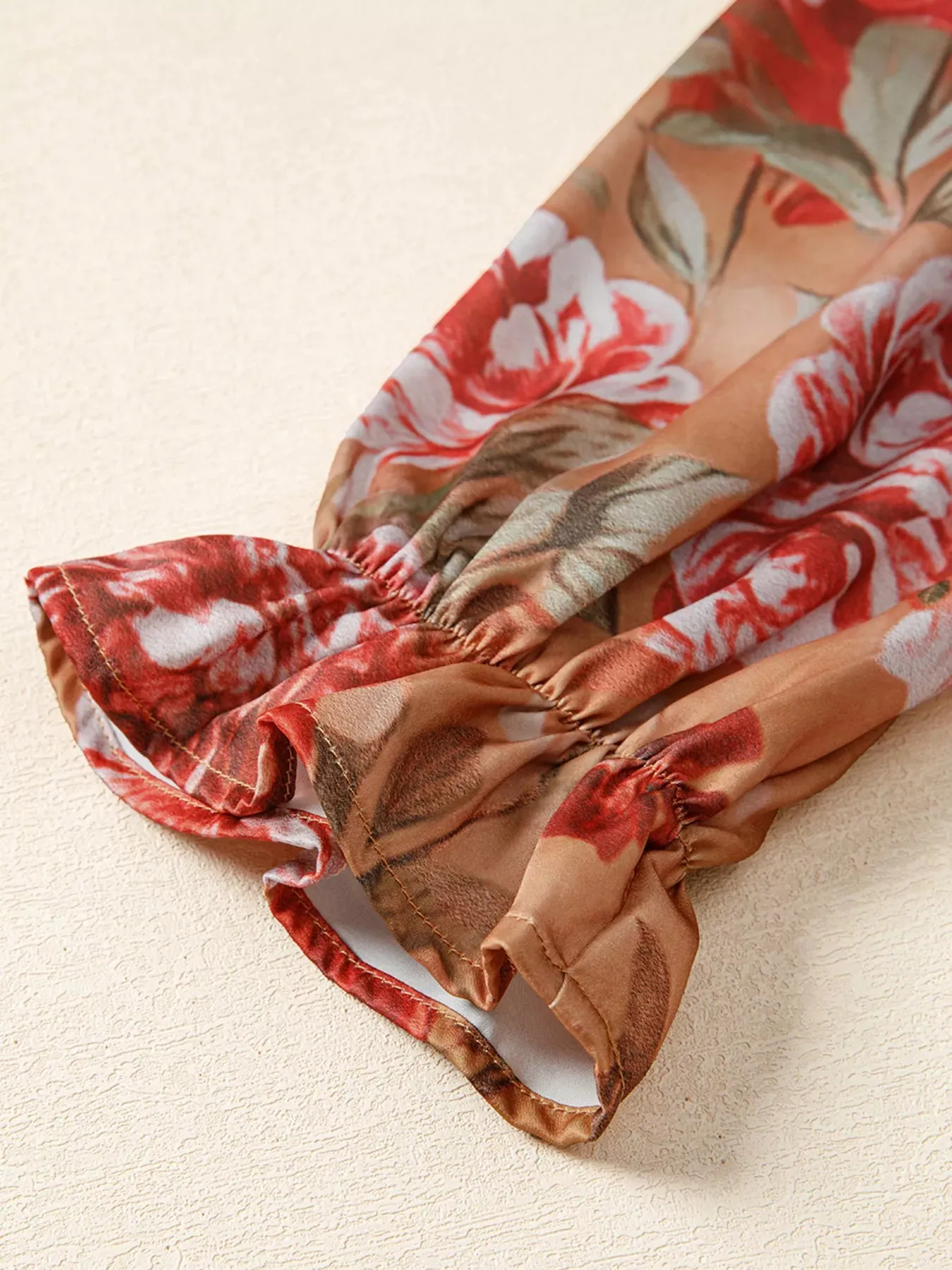 Floral Print Half Button Flounce Sleeve Ruffle Mini Dress sold by Charming Charlie product image thumbnail 5