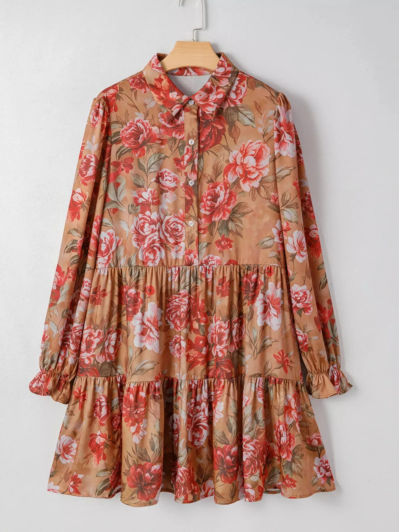Floral Print Half Button Flounce Sleeve Ruffle Mini Dress sold by Charming Charlie product image thumbnail 2