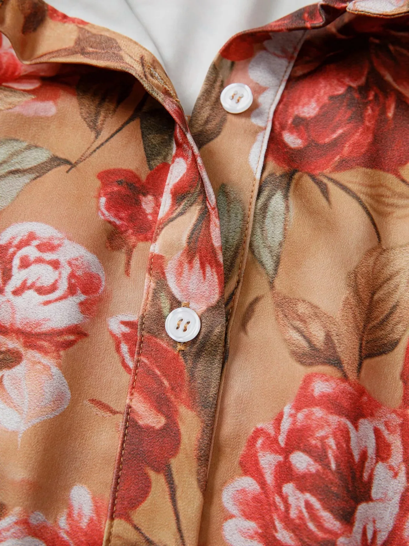 Floral Print Half Button Flounce Sleeve Ruffle Mini Dress sold by Charming Charlie product image thumbnail 4