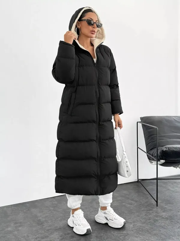 Quilted Hooded Longline Puffer Coat sold by Charming Charlie