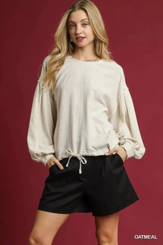 Umgee Linen Long Sleeve Top with Drawstring sold by Charming Charlie