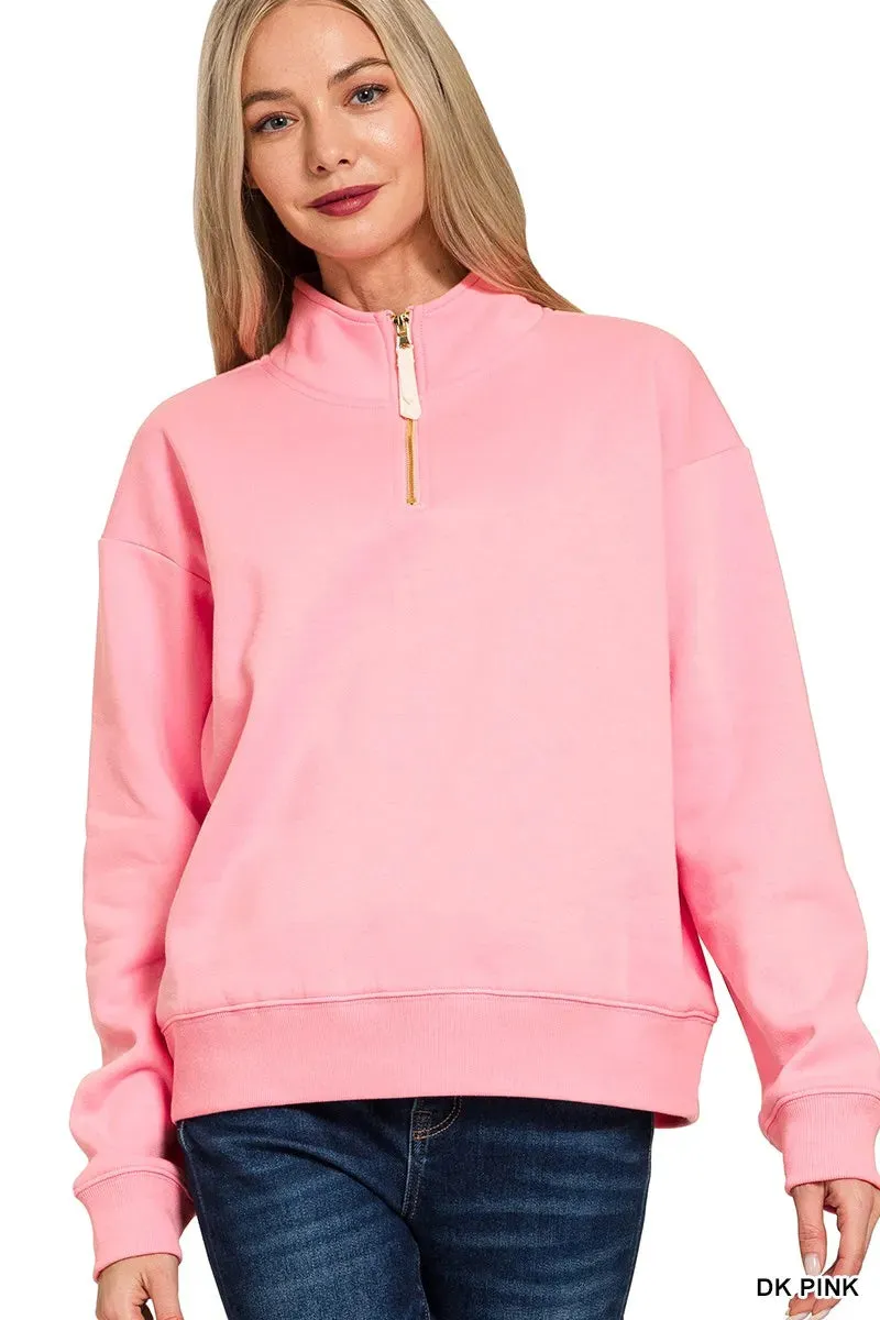 Zenana Fleece Half Zip Sweatshirt sold by Charming Charlie