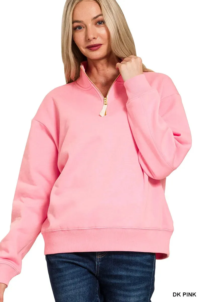 Zenana Fleece Half Zip Sweatshirt sold by Charming Charlie product image thumbnail 2