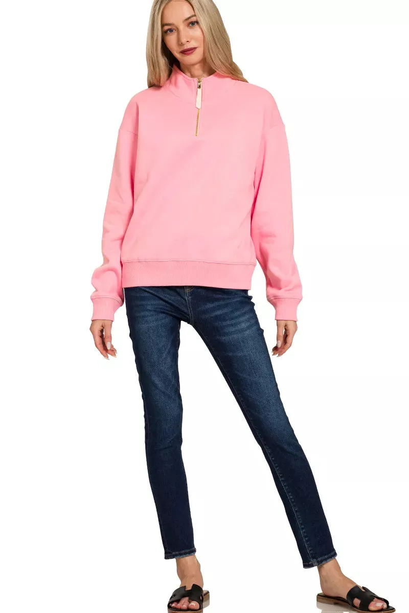 Zenana Fleece Half Zip Sweatshirt sold by Charming Charlie product image thumbnail 3