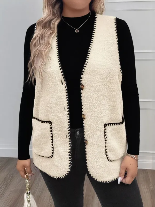 Plus Size Contrast Trim Button Up Vest Coat sold by Charming Charlie