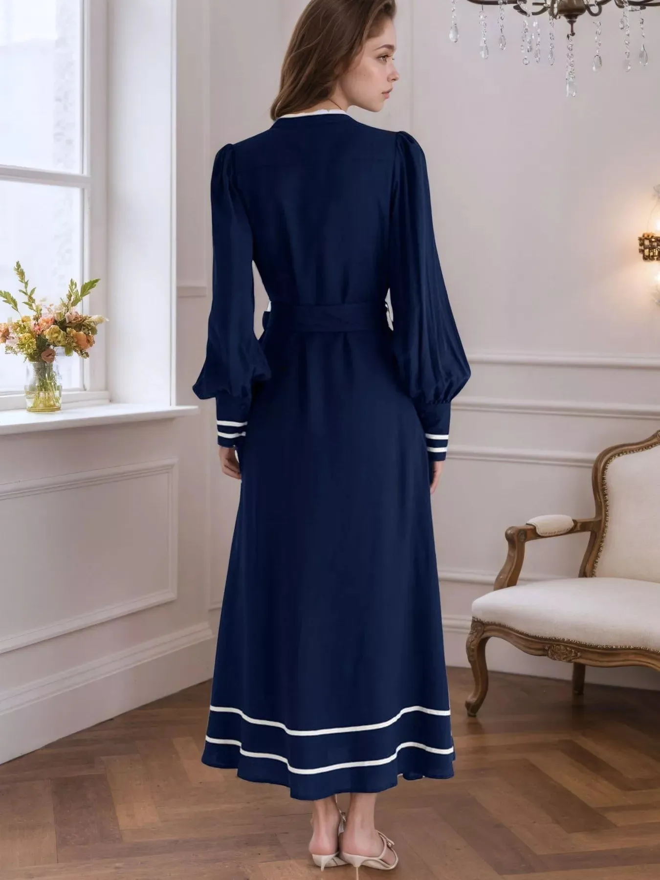 Notched Lantern Sleeve Dress sold by Charming Charlie product image thumbnail 3