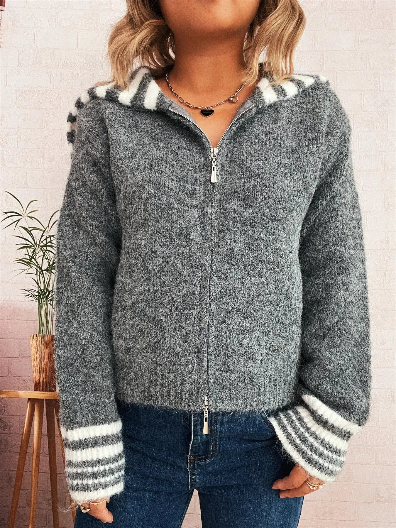 Striped Zip-Up Cardigan sold by Charming Charlie product image thumbnail 2