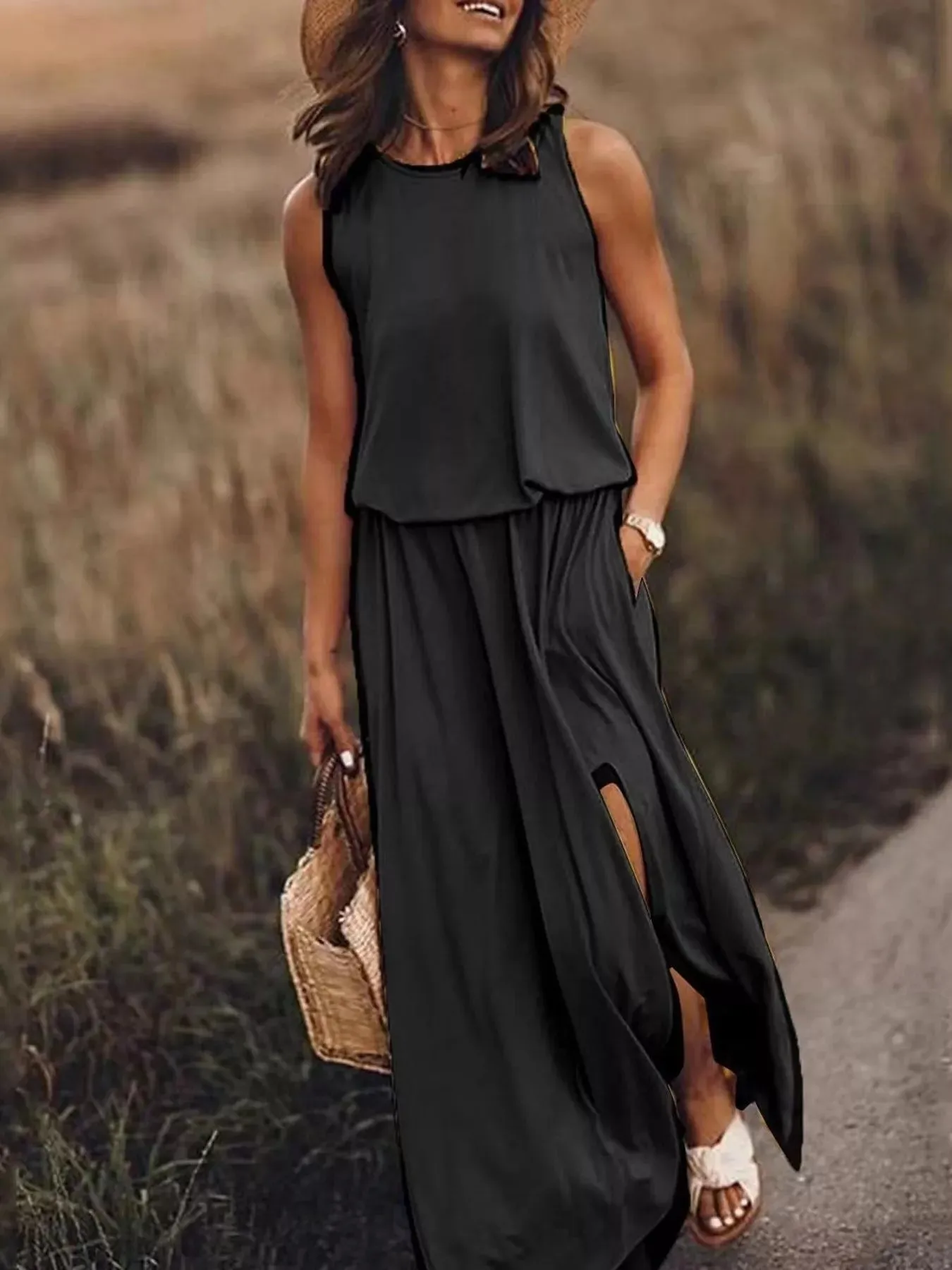 Full Size Round Neck Sleeveless Slit Maxi Dress Plus Size sold by Charming Charlie product image thumbnail 4