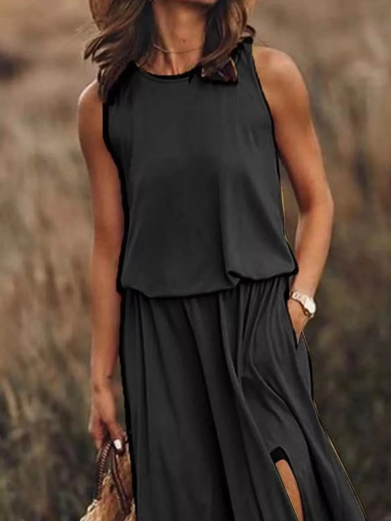 Full Size Round Neck Sleeveless Slit Maxi Dress Plus Size sold by Charming Charlie product image thumbnail 5