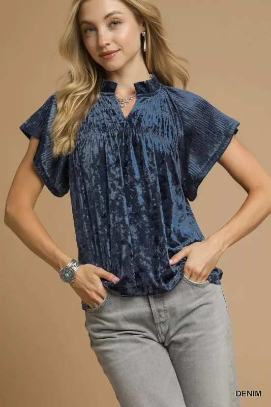 Umgee Crushed Velvet Pleated Blouse sold by Charming Charlie