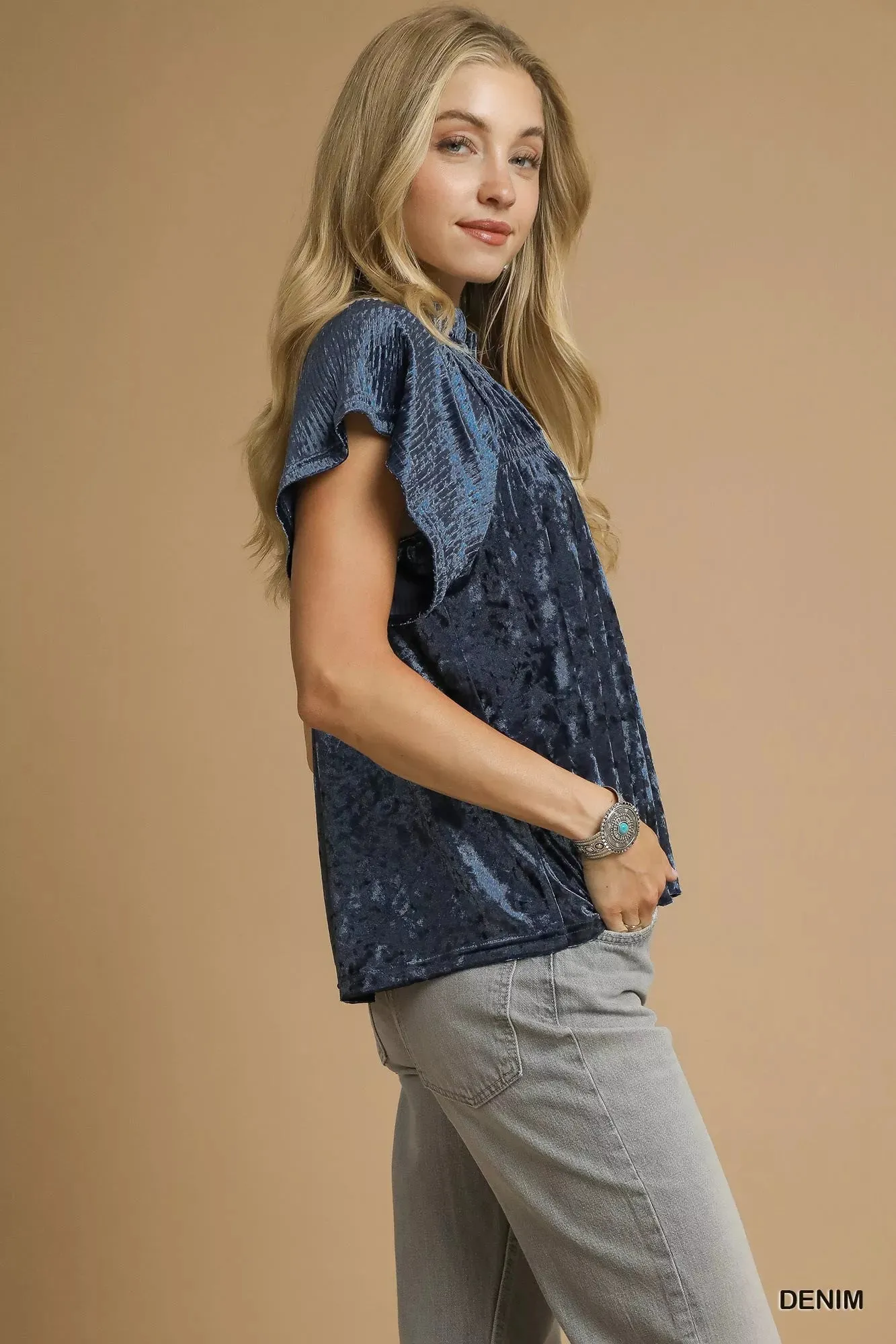 Umgee Crushed Velvet Pleated Blouse sold by Charming Charlie product image thumbnail 2