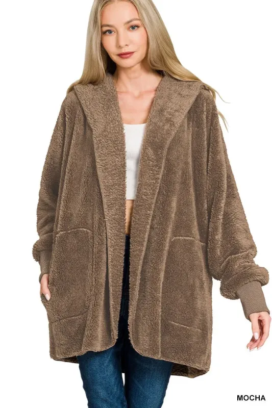 Zenana Hooded Faux Fur Jacket with Pockets sold by Charming Charlie