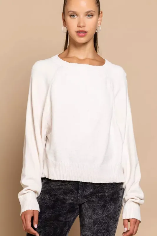POL Round Neck Backless Sweater with Ribbed Edge sold by Charming Charlie
