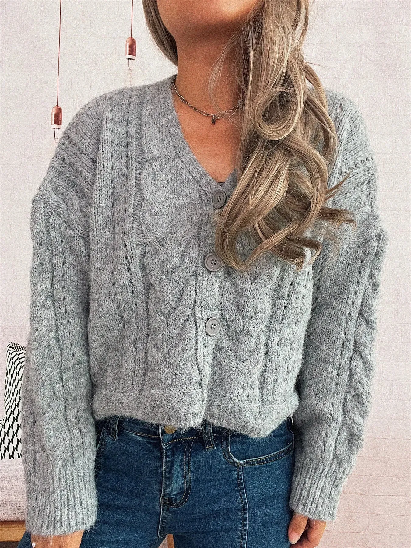 Cable Knit Button-Up Cardigan sold by Charming Charlie product image thumbnail 4