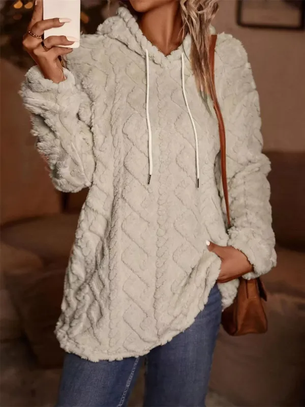 Drawstring Long Sleeve Fleece Hoodie sold by Charming Charlie