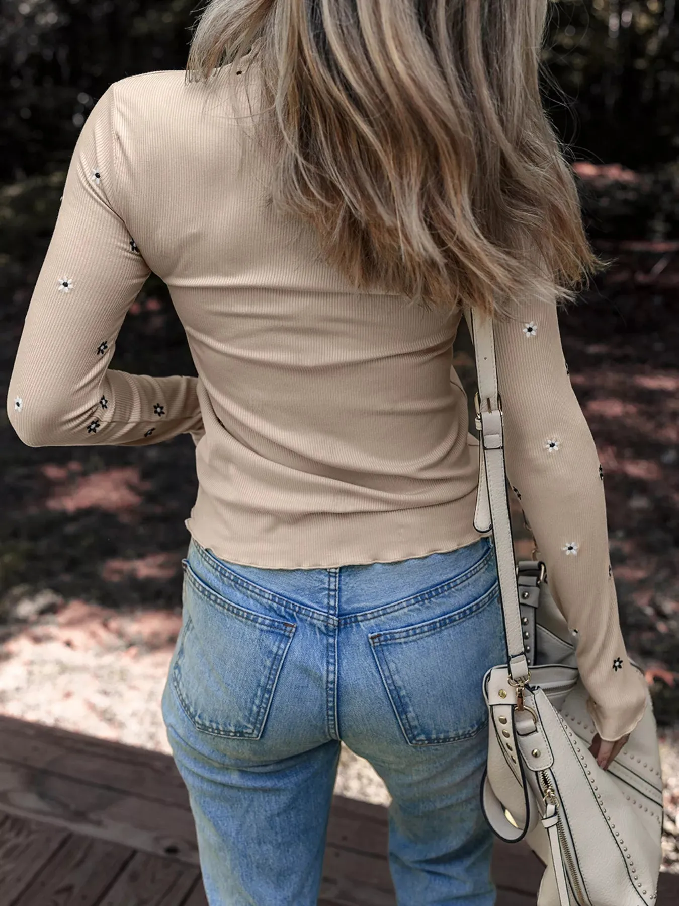 Floral Embroidered Detail Ribbed Long Sleeve Top sold by Charming Charlie product image thumbnail 2