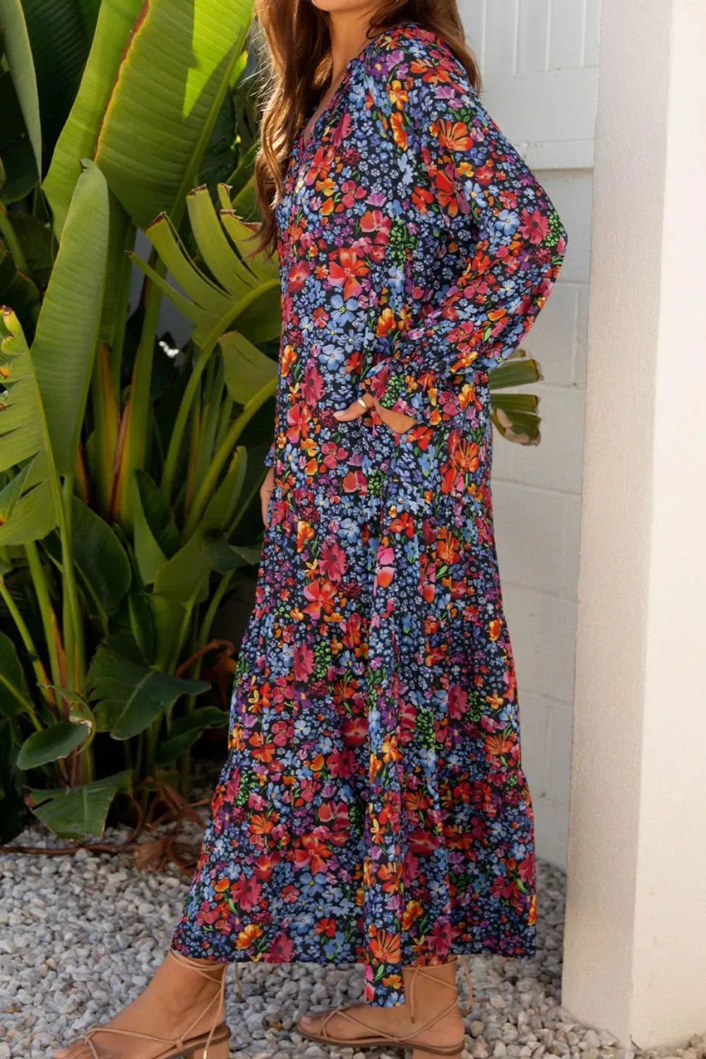 Floral Notched Flounce Sleeve Maxi Dress sold by Charming Charlie product image thumbnail 3