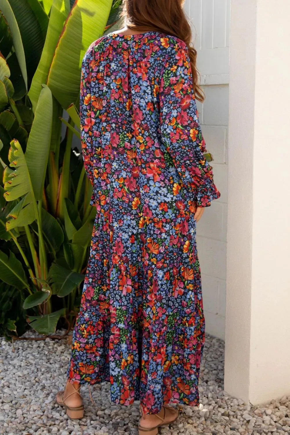Floral Notched Flounce Sleeve Maxi Dress sold by Charming Charlie product image thumbnail 4