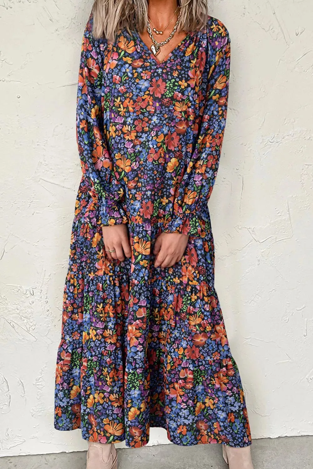 Floral Notched Flounce Sleeve Maxi Dress sold by Charming Charlie product image thumbnail 5
