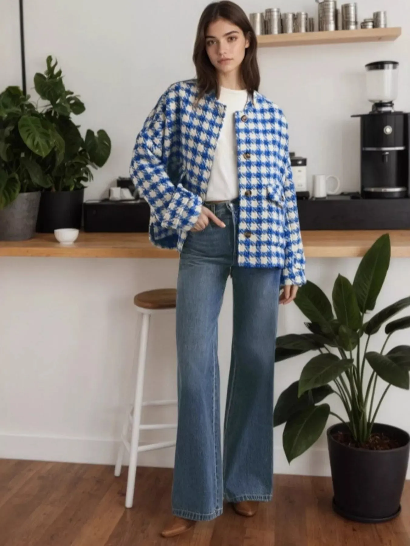 Houndstooth Button Up Long Sleeve Jacket sold by Charming Charlie product image thumbnail 4