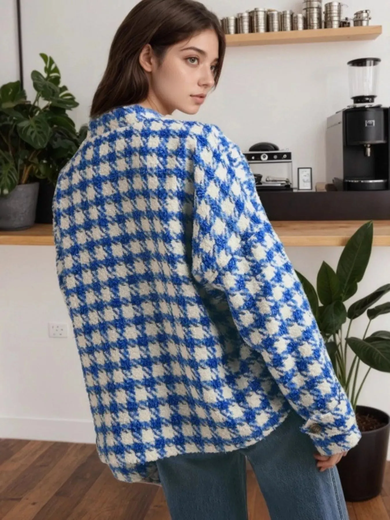Houndstooth Button Up Long Sleeve Jacket sold by Charming Charlie product image thumbnail 2
