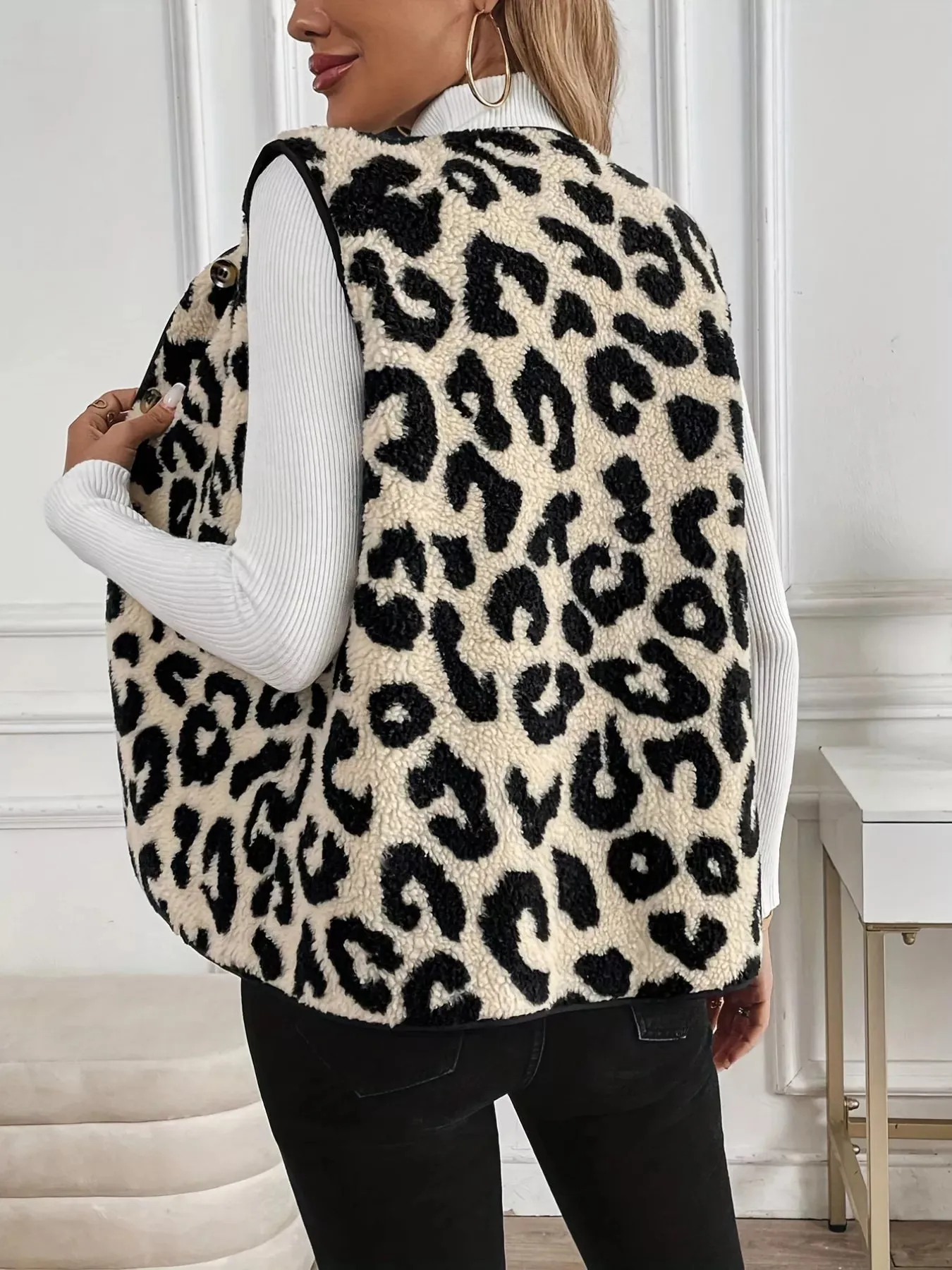 Leopard Sherpa Vest Coat sold by Charming Charlie product image thumbnail 2