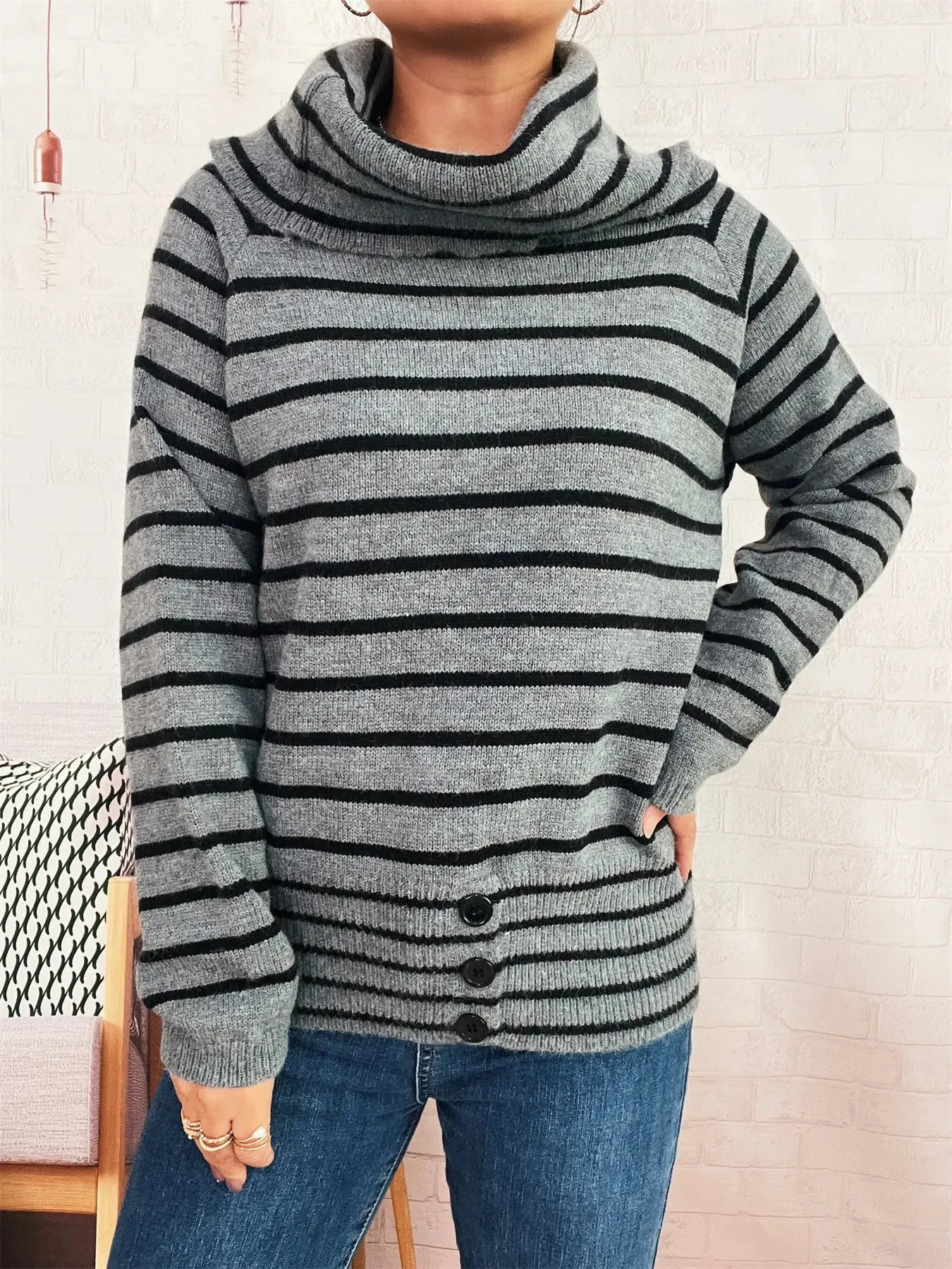 Striped Turtleneck Long Sleeve Sweater sold by Charming Charlie product image thumbnail 5