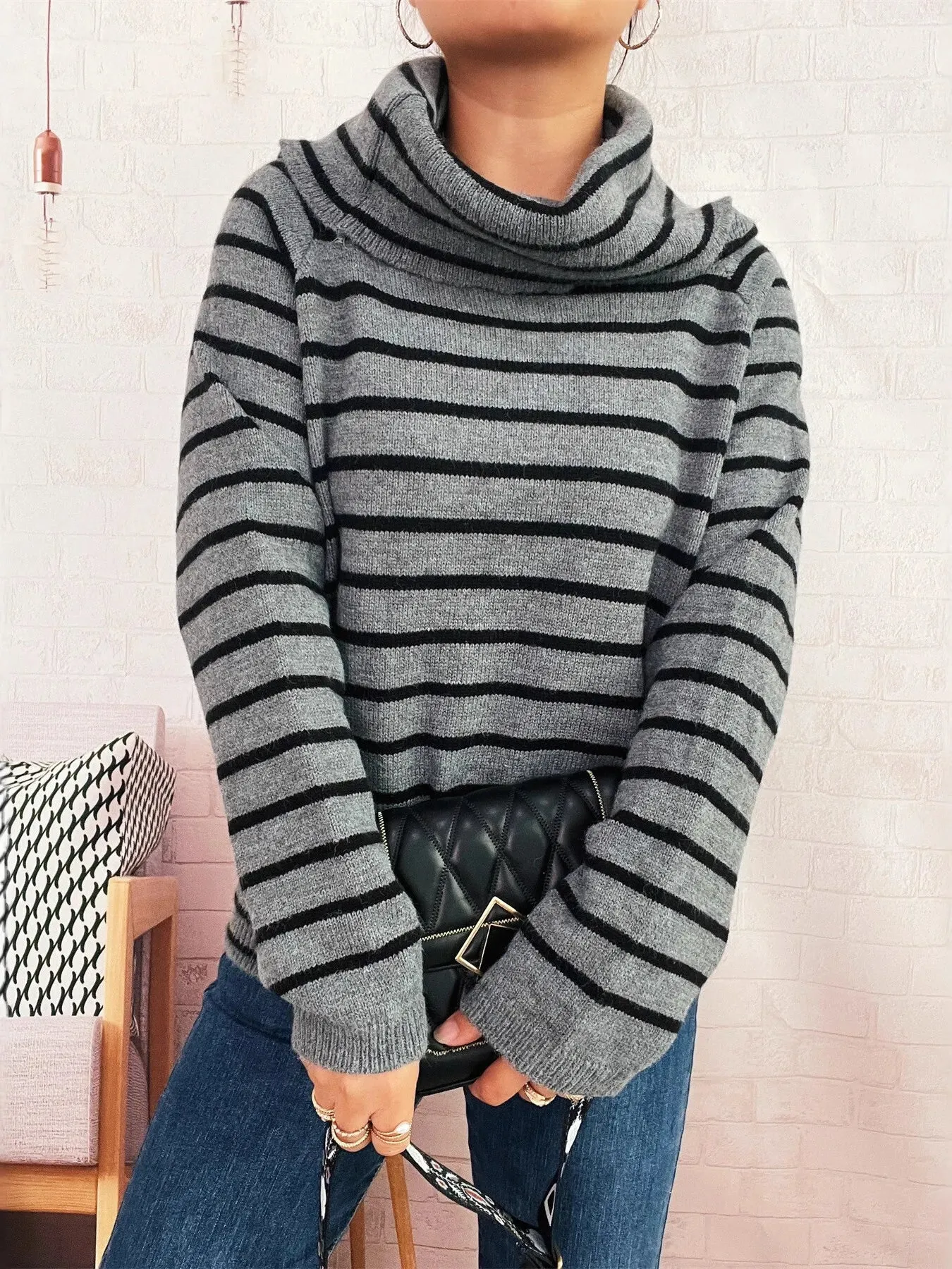 Striped Turtleneck Long Sleeve Sweater sold by Charming Charlie product image thumbnail 3