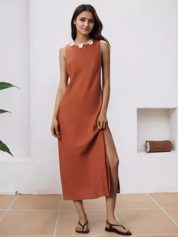 Slit Round Neck Sleeveless Midi Tank Dress sold by Charming Charlie