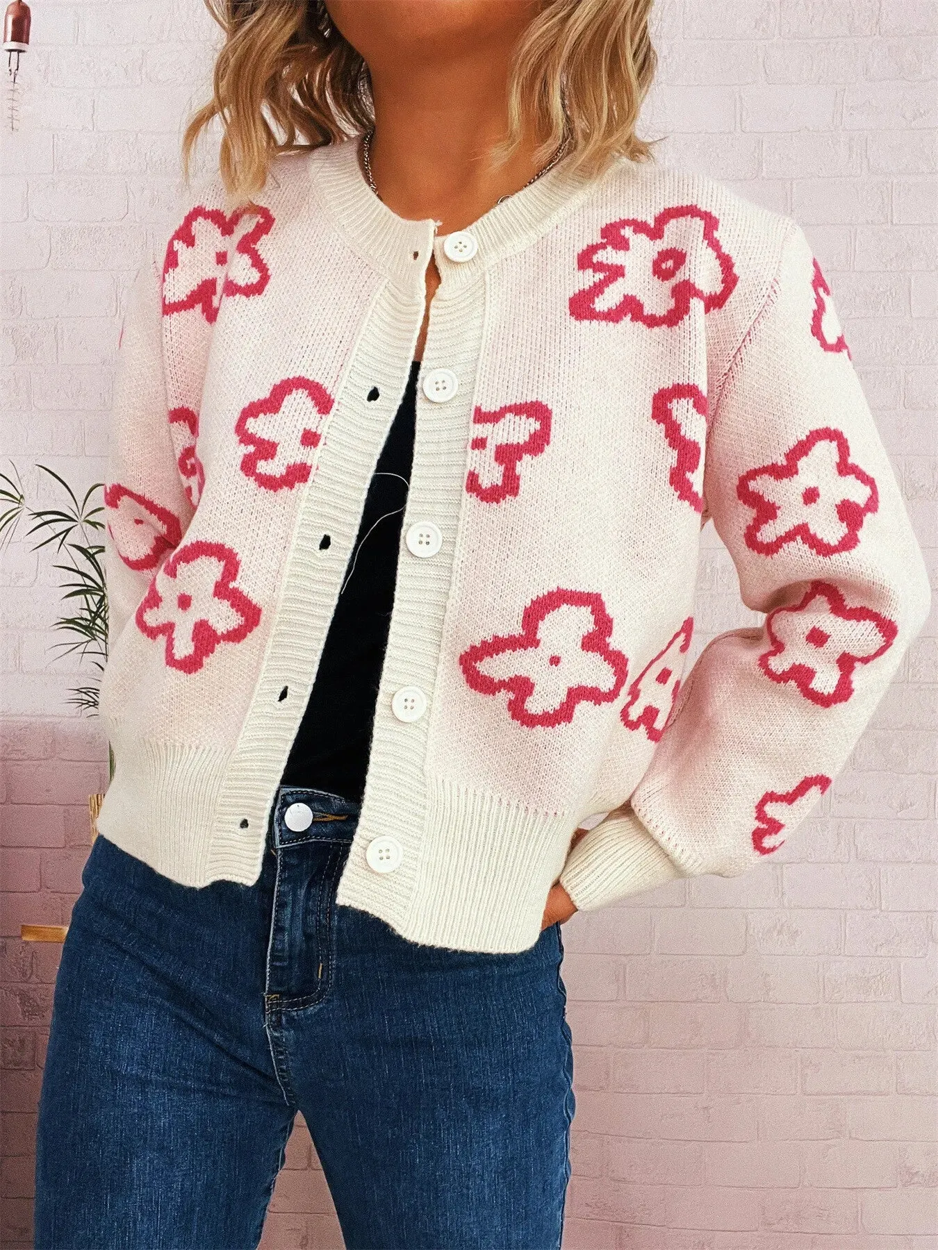 Floral Pattern Button-Up Cardigan sold by Charming Charlie product image thumbnail 3