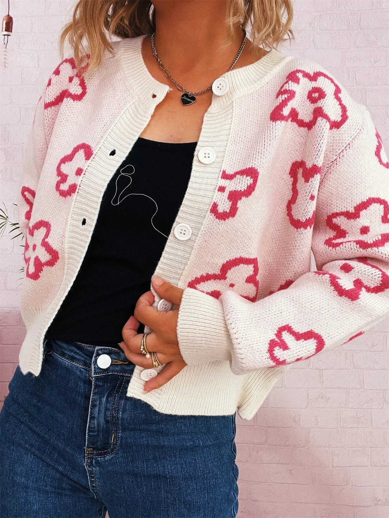 Floral Pattern Button-Up Cardigan sold by Charming Charlie product image thumbnail 4