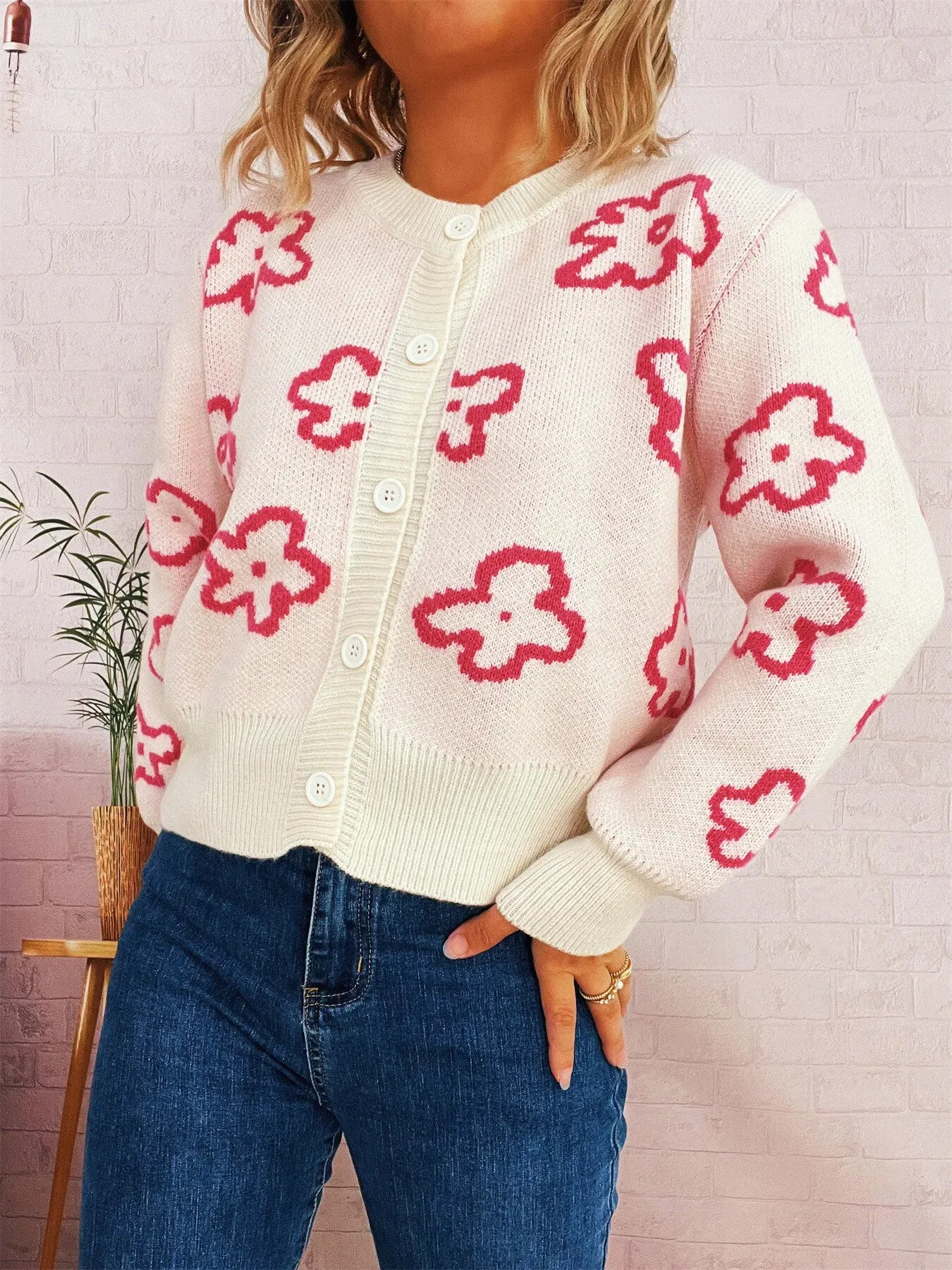 Floral Pattern Button-Up Cardigan sold by Charming Charlie product image thumbnail 5