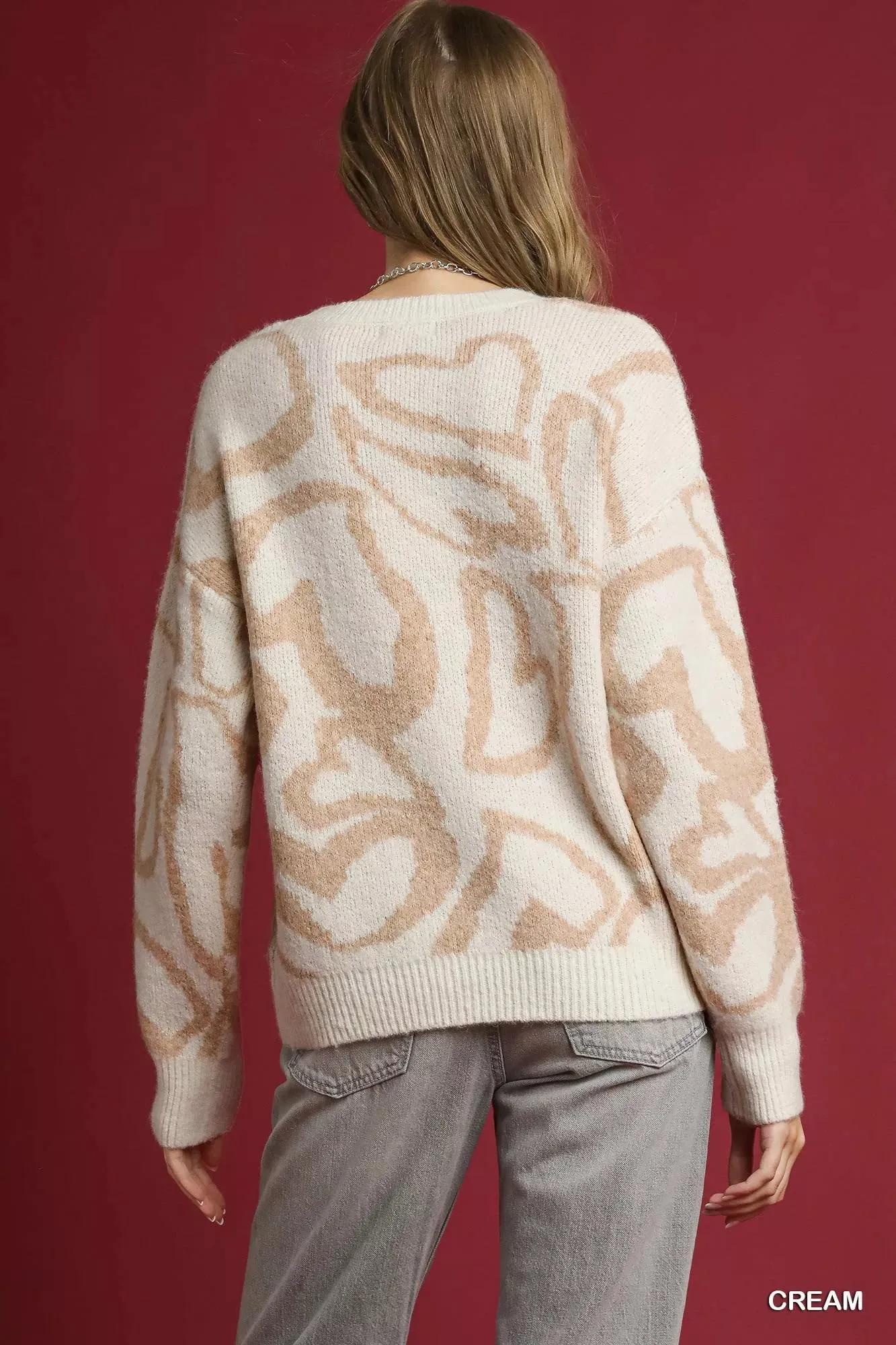 Umgee Heart Print Crew Neck Sweater sold by Charming Charlie product image thumbnail 3