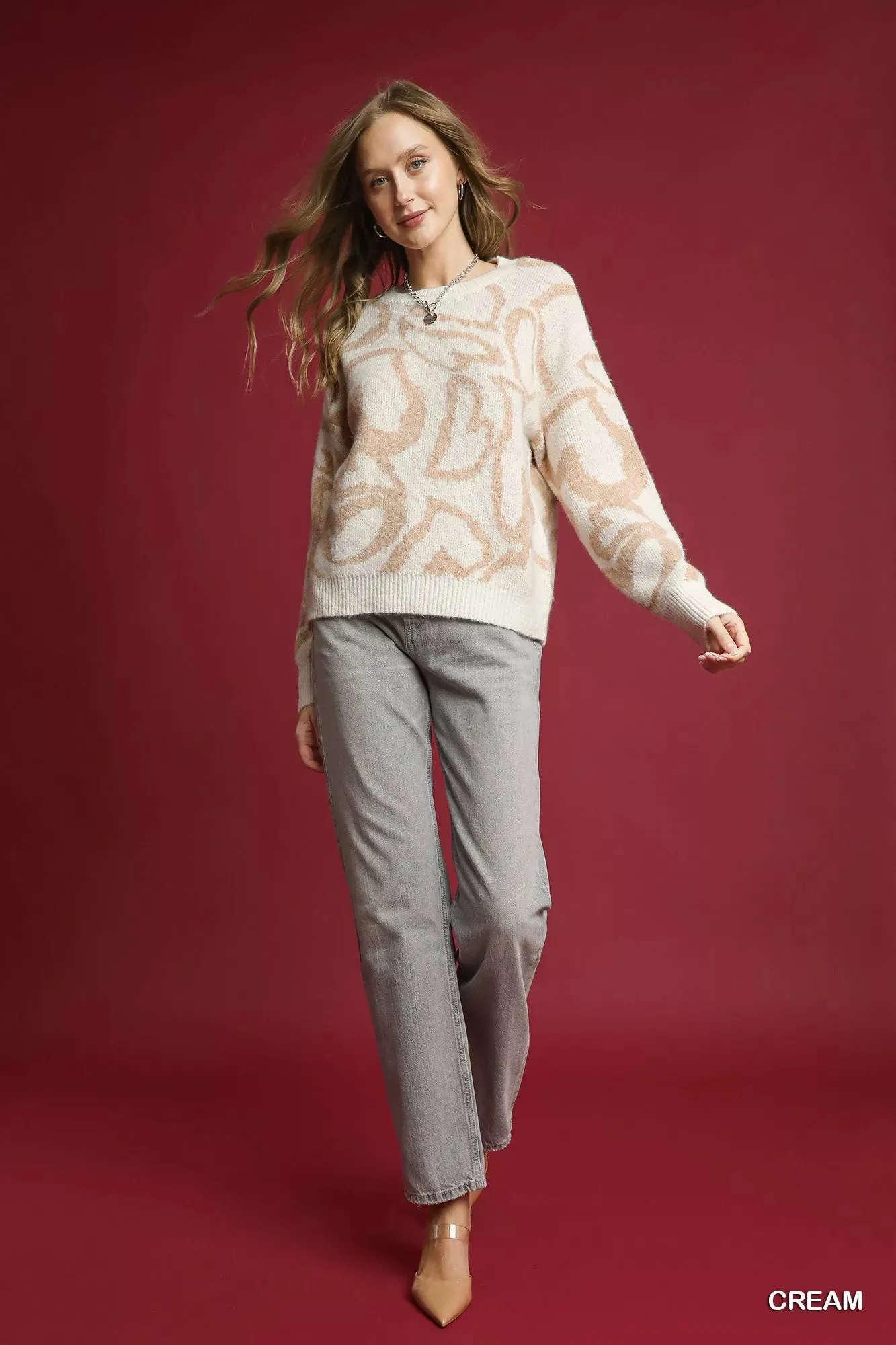 Umgee Heart Print Crew Neck Sweater sold by Charming Charlie product image thumbnail 5