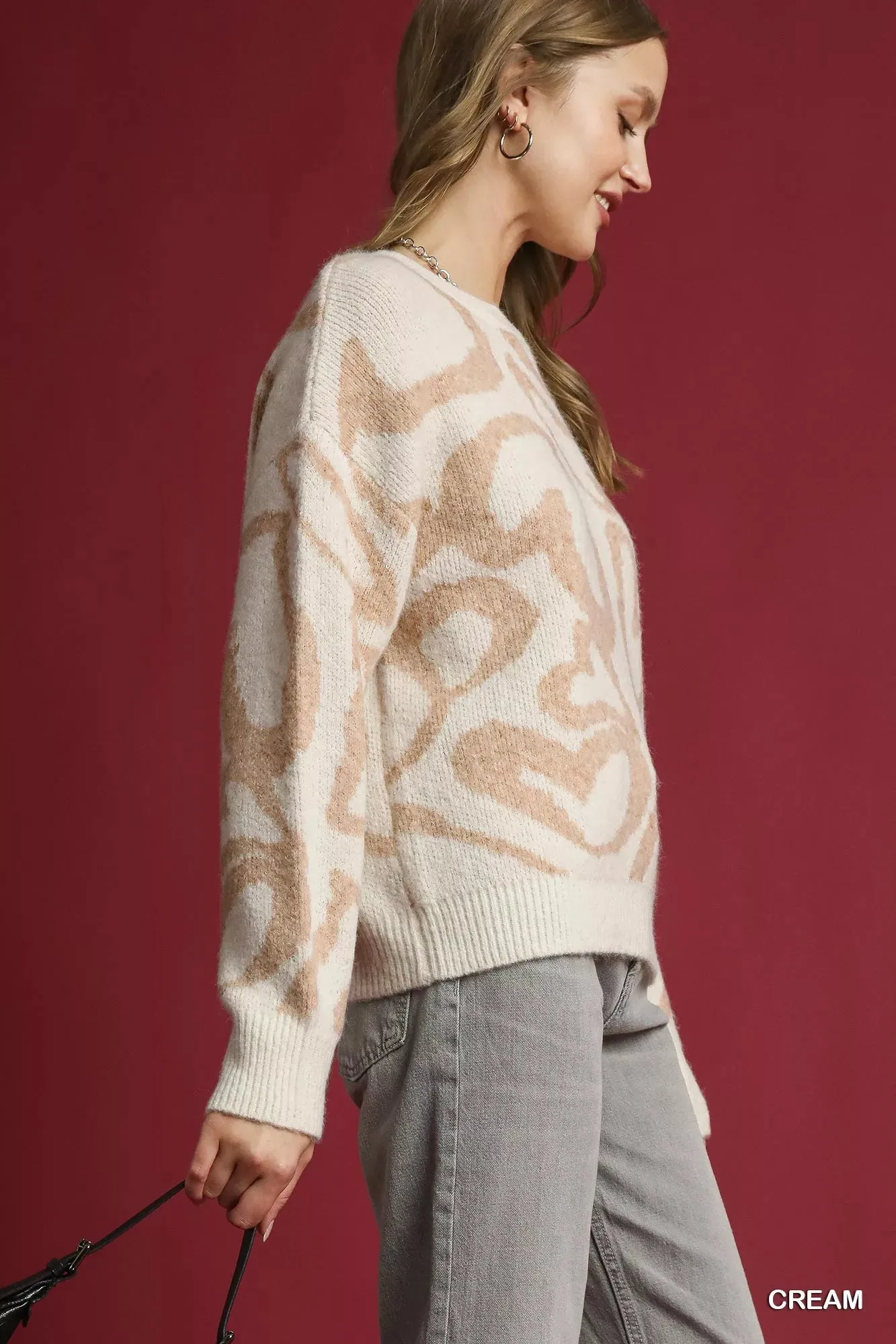 Umgee Heart Print Crew Neck Sweater sold by Charming Charlie product image thumbnail 2